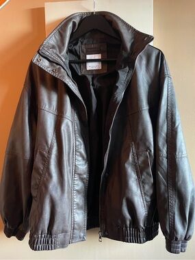 Bershka Black Faux Leather Bomber Jacket